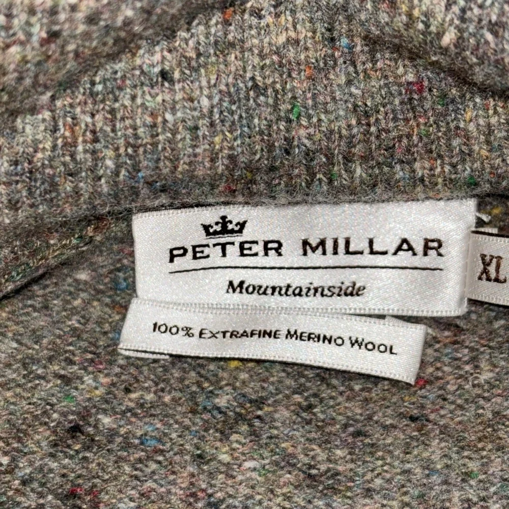Peter Millar Sweater Mountainside Shawl Collar Merino Wool Gray Beige‎ Marble XL